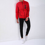 Standard Fit Tracksuit // Letter Printed // 2-Piece Set // Red (M)