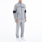 Color Block Zipper Tracksuit // 2-Piece Set // Gray Melange (2XL)