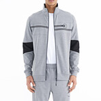 Color Block Zipper Tracksuit // 2-Piece Set // Gray Melange (2XL)