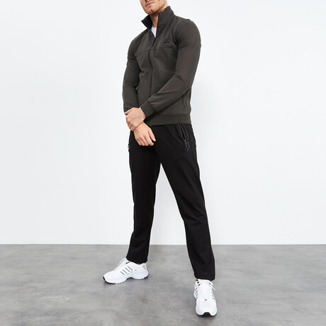 Zippered Classic Leg Tracksuit // 2-Piece Set // Khaki (S)