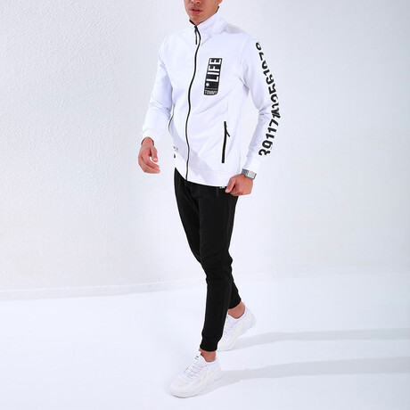 Standard Fit Tracksuit // Letter Printed // 2-Piece Set // White (S)