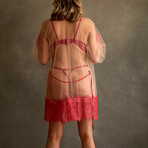 Malia Bondage Lace Lingerie Set + Sheer Lace Robe 3-Piece Set // Red (S)