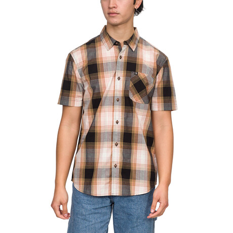 Concho Short Sleeve Button Up Shirt // Iced Coffee (S)