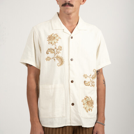 Paisley Cuban Short Sleeve Shirt // Natural (S)