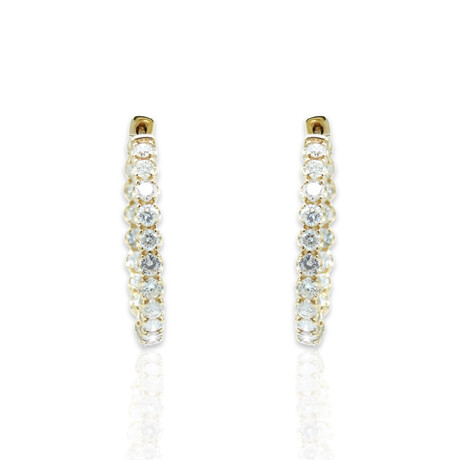 14K Yellow Gold Diamond Hoop Earrings // New