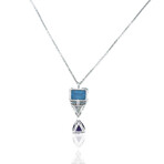 18K White Gold Diamond + Topaz + Amethyst Necklace // 18" // New