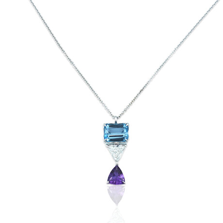 18K White Gold Diamond + Topaz + Amethyst Necklace // 18" // New