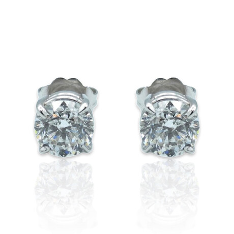 18K White Gold Diamond Stud Earrings I // New