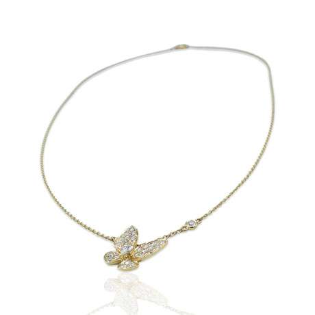 18K Yellow Gold Diamond Butterfly Necklace // 17" // New