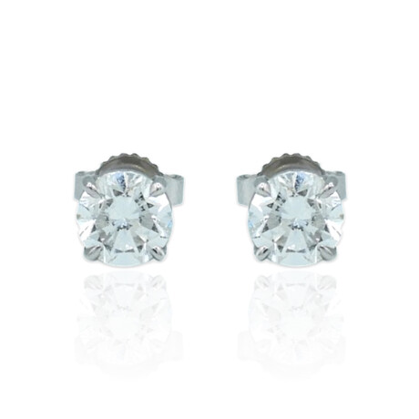 14K White Gold Diamond Stud Earrings // New