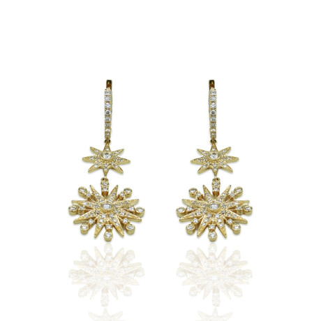 18K Yellow Gold Diamond Drop Earrings // New