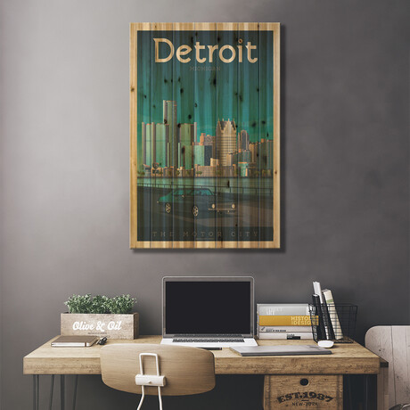 Detroit Michigan Travel Poster // Olahoop Travel Posters (26"H x 18"W x 1.5"D)