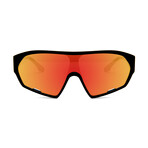 Unisex Shields Sunglasses // Black + Red Mirror