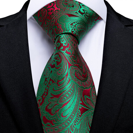 Garden Handmade Silk Tie // Green + Deep Red