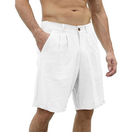 Pleated Linen Shorts // White (S)