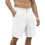 Pleated Linen Shorts // White (3XL)