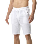 Draw String Slim Fit Linen Shorts // White (M)