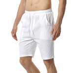 Draw String Slim Fit Linen Shorts // White (S)