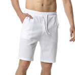 Draw String Slim Fit Linen Shorts // White (XL)