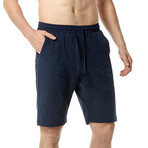 Draw String Slim Fit Linen Shorts // Navy Blue (L)