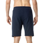 Draw String Slim Fit Linen Shorts // Navy Blue (M)