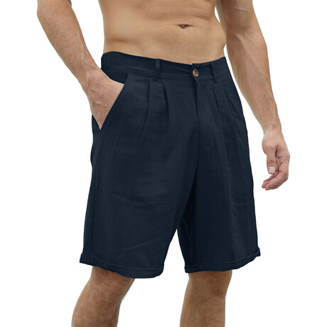 Pleated Linen Shorts // Navy Blue (S)