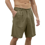Pleated Linen Shorts // Olive Green (XL)