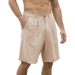 Pleated Linen Shorts // Beige (XL)