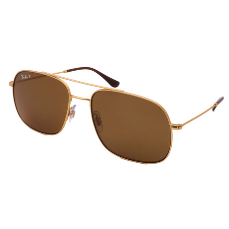 Men's RB3595 901383 Aviator Non-Polarized Sunglasses // Gold + Dark Brown