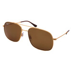 Men's RB3595 901383 Aviator Non-Polarized Sunglasses // Gold + Dark Brown