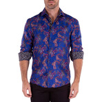 Indian Paisleys Long Sleeve Button Up // Royal Blue (S)