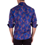 Indian Paisleys Long Sleeve Button Up // Royal Blue (M)