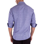 Lines & Dots Long Sleeve Button Up // Navy (M)