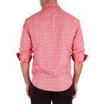 Lines & Dots Long Sleeve Button Up // Red (M)