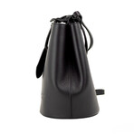 Lorne Small Branded Pebbled Bucket Crossbody Handbag // Black