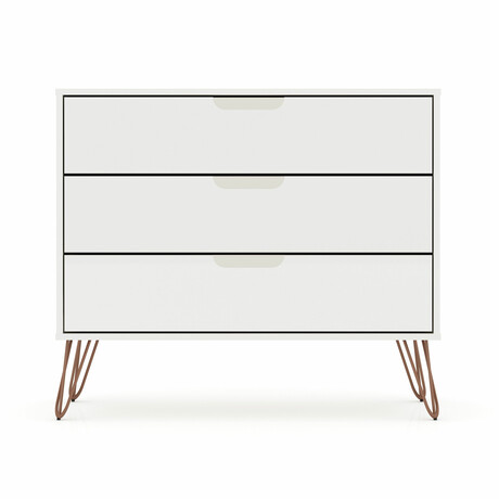 Rockefeller Mid-Century Modern Dresser + 3 Drawers (White)