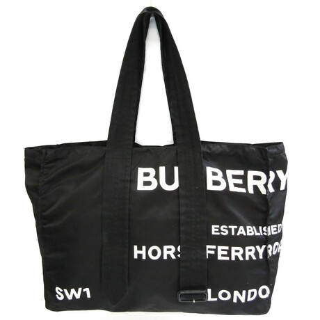 Burberry // Nylon + Leather Belt Detail Horseferry Tote Bag // Black + White // Pre-Owned