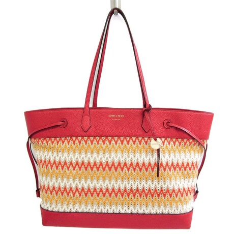 Jimmy Choo // Leather + Raffia Shoulder Tote Bag // Multi + Red // Pre-Owned