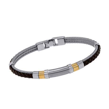 Stainless Steel + 18K Yellow Gold Gray Bangle Bracelet // 8" // Store Display