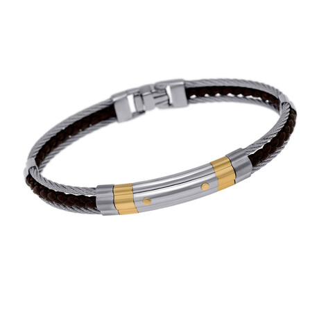 Stainless Steel + 18K Yellow Gold Bangle Bracelet // 7.5" // Store Display