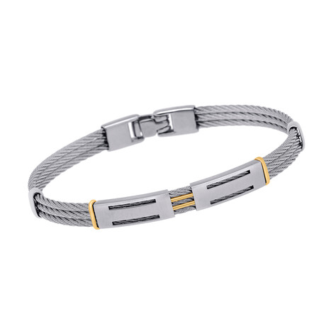 Stainless Steel + 18K Yellow Gold Gray Cable Bracelet // 7.5" // Store Display