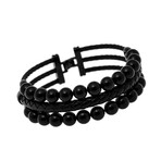 Stainless Steel + Leather + Onyx Bead Bracelet // 8" // Store Display