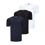 Set of 3 V-Neck T-Shirts // Black + Snow White + Dark Blue (S)