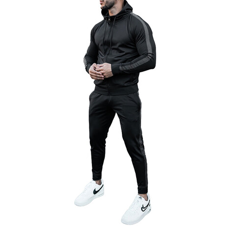 Men's Contrast Stripe Track Suit // Black (XL) - Celino Track Suits ...