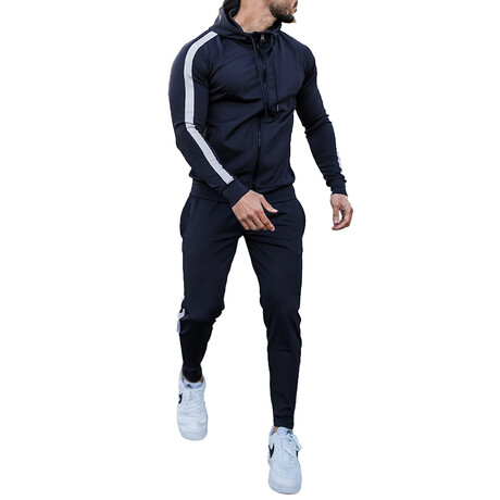 Men's Contrast Stripe Track Suit // Navy Blue (XS)