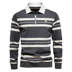 Long Sleeve Striped Polo // Gray + White (M)
