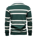 Long Sleeve Striped Polo // Green + White (M)