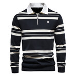 Long Sleeve Striped Polo // Black + White (M)