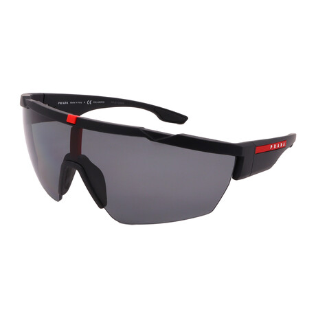 Prada Sport // Men's PS03XS DG05Z1 Shield Polarized Sunglasses // Rubber Black + Gray