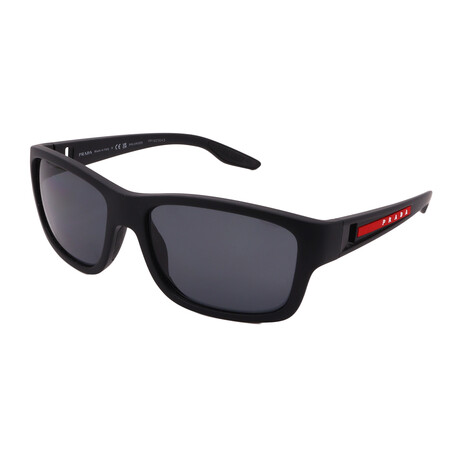 Prada Sport // Men's PS01WS DG002G Square Polarized Sunglasses // Black Rubber + Dark Gray